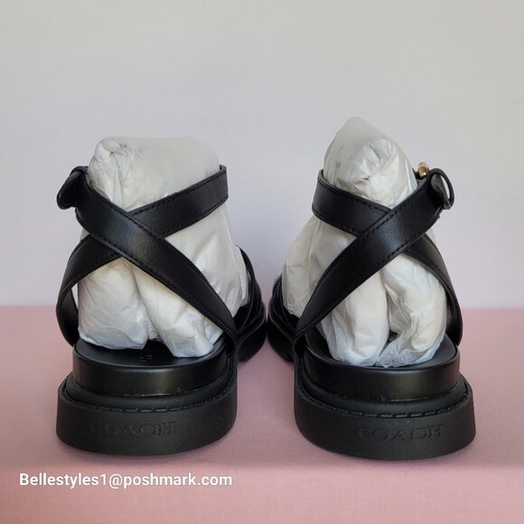COACH Franny Leather Sandal with Ankle Buckle Closure -Black - Women’s Size 9B⭐ - Picture 10 of 16